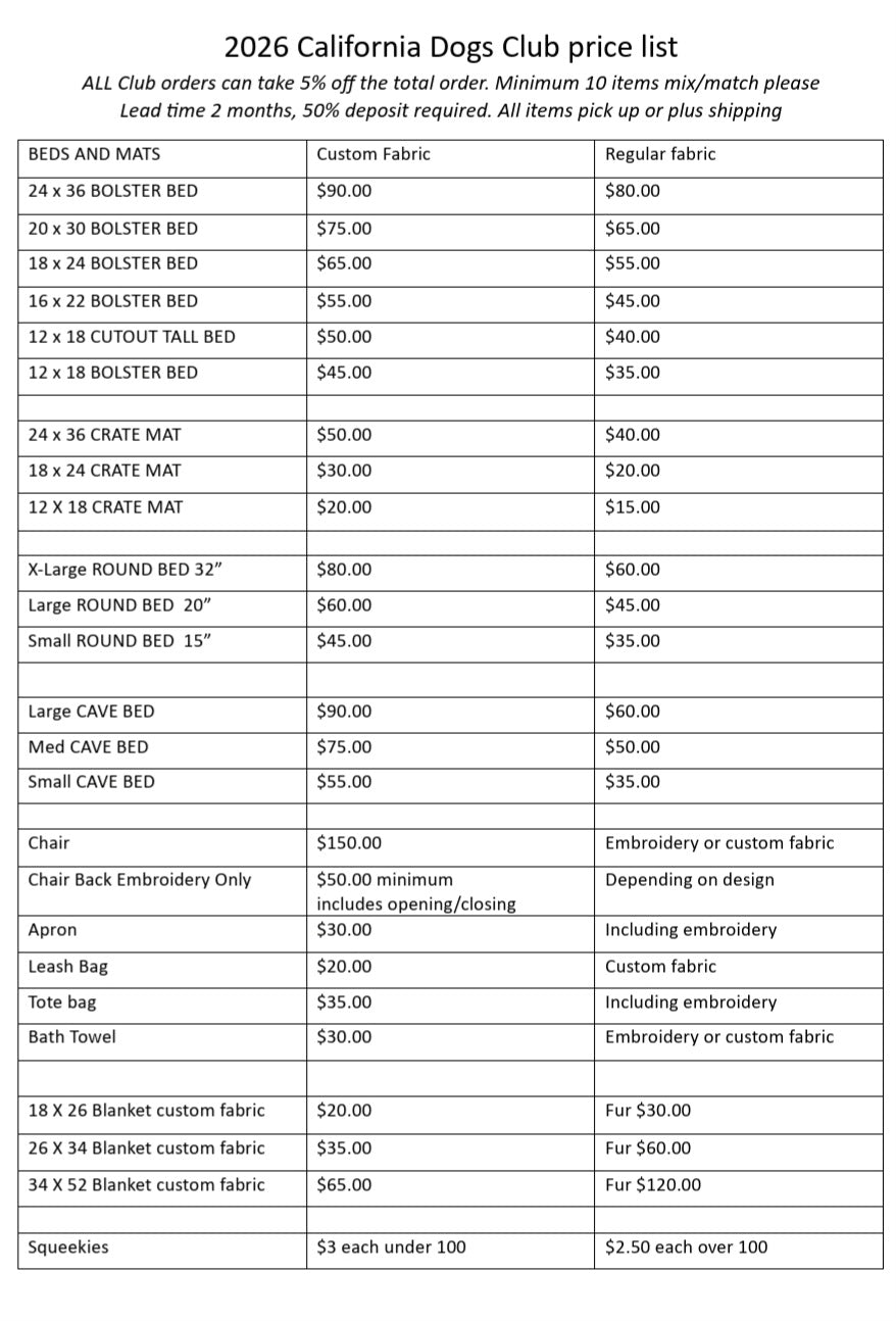 Price List 2026