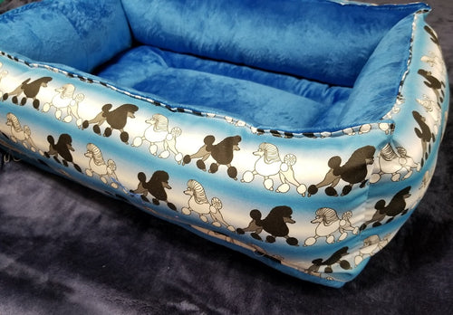 Poodle Bed -Blue & White with Black & White Poodles