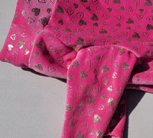 Pure Plush Fleece - pink with gold metallic hearts