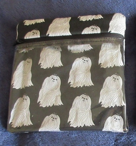 Leash Bag / Make-up Bag Maltese on black